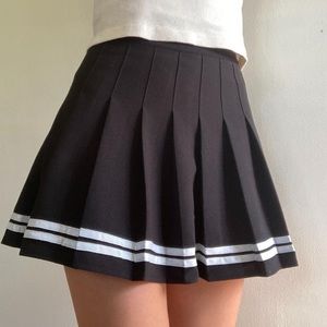 black pleated tennis skirt with white stripes